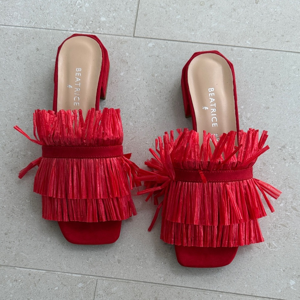 Beatrice Valenzuela Red Fringe Mules